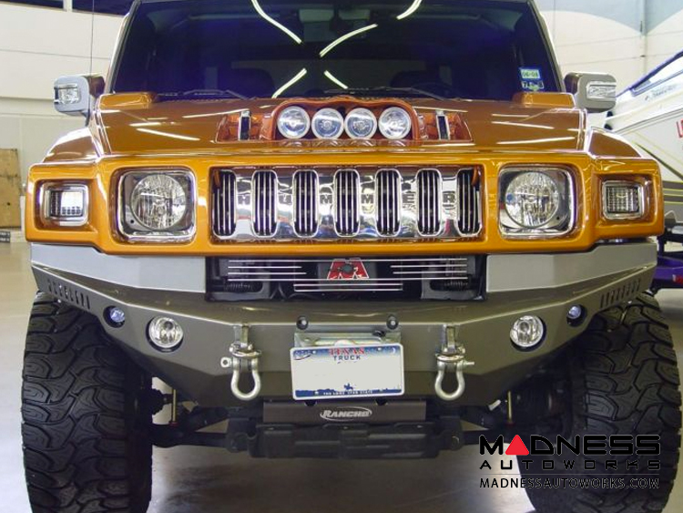 Hummer H2 Dakar Front Winch Bumper Raw Steel WARN M8000, 9.5xp